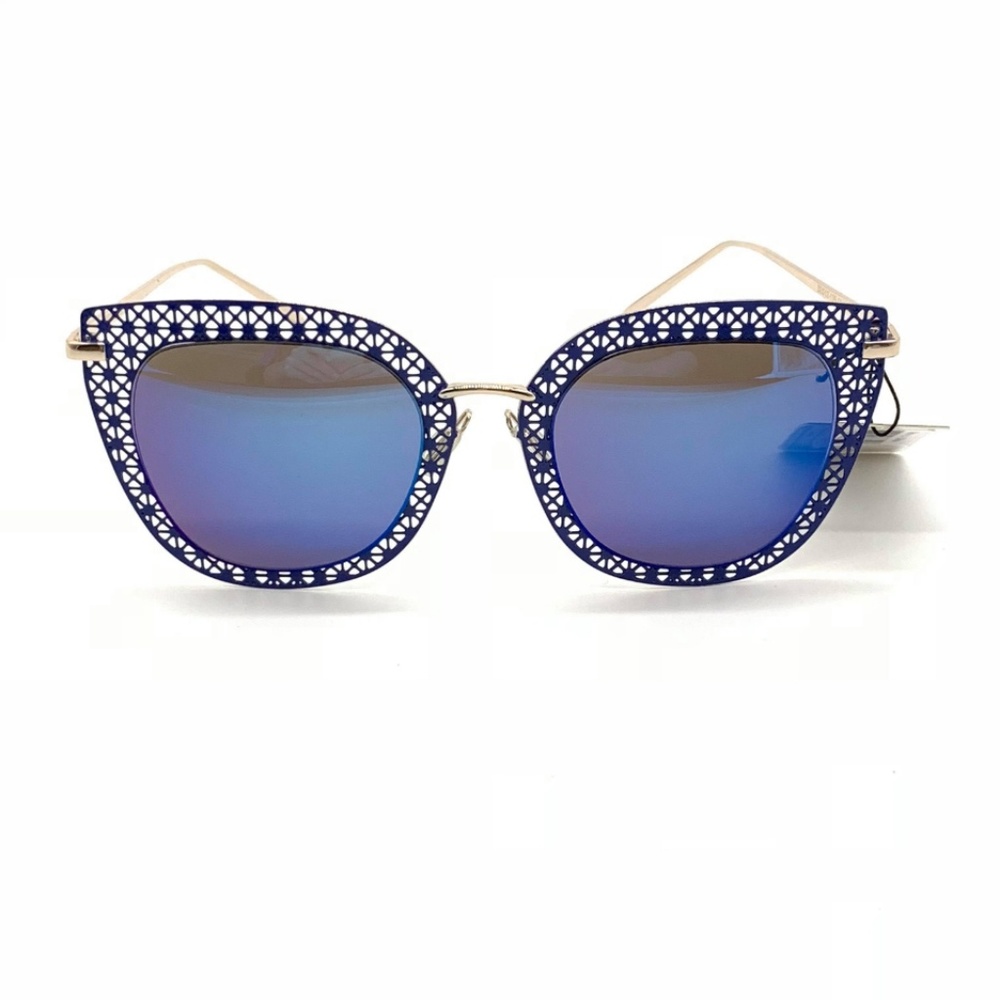Midnight Blue Cat Eye Metal Mesh Sunglasses